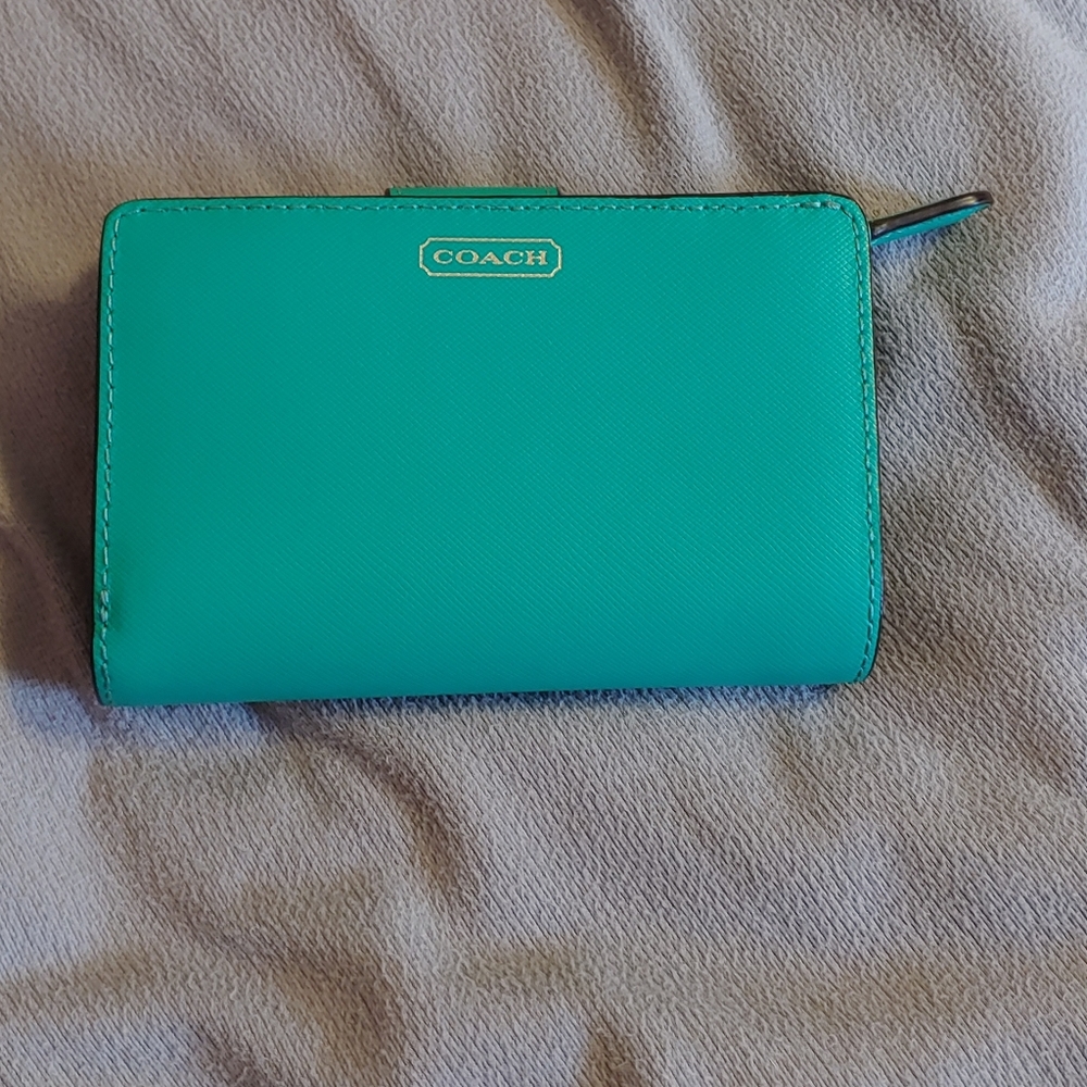 Coach Blue/Green Medium Corner Zip Wallet